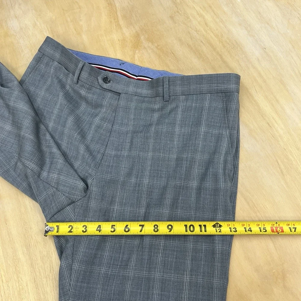 Tommy Hilfiger Suit Mens 42L Long Wool Blend Stretch Pants 36x31 Gray Plaid